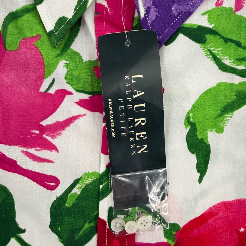 Lauren Ralph Lauren Petite Floral Cotton Button Down Shirt Womens Petite XS - Picture 6 of 12